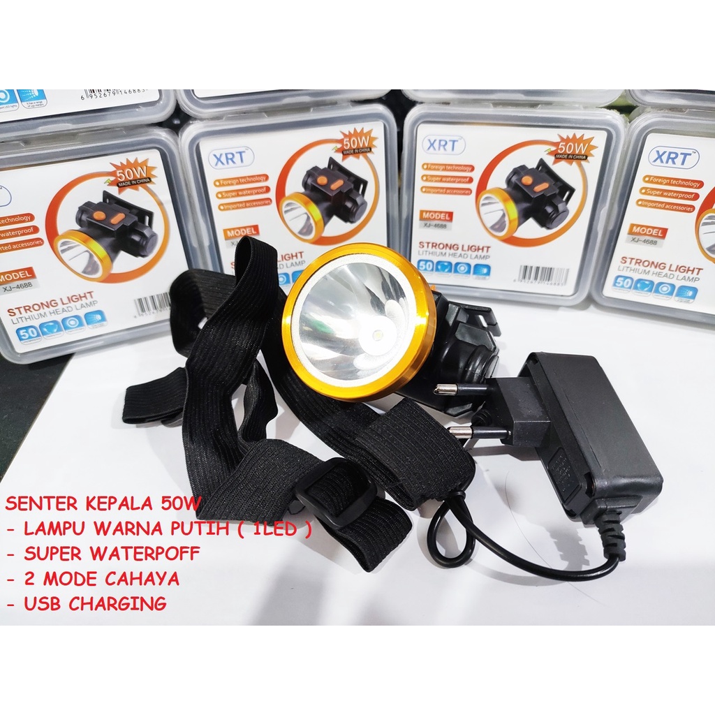 SENTER KEPALA LED / HEAD LAMP 100W SUPER LED WATERPOFF LED - PUTIH