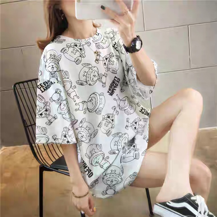 Oversize Tee Tshirt Wanita Model Longgar Motif Luffi Chopper