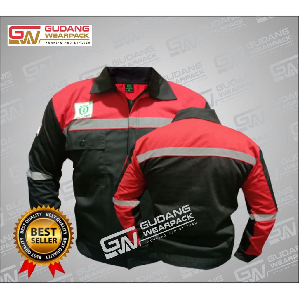 Gudang Wearpack - Baju Kerja Seragam Proyek Warna Hitam Merah