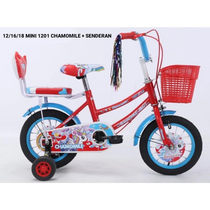 Sepeda Anak Cewek Perempuan Bmx Mini Ukuran 12 inch, 16 Inch &amp; 18 Inch Chamomile 1201 Sandaran Belakang Ban Pompa