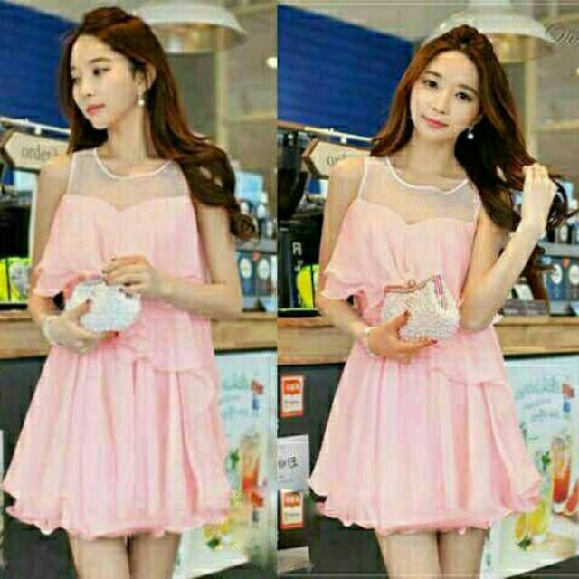 Dress Pink / Dress Cute Wanita  / Baju Pink Cewek Modis