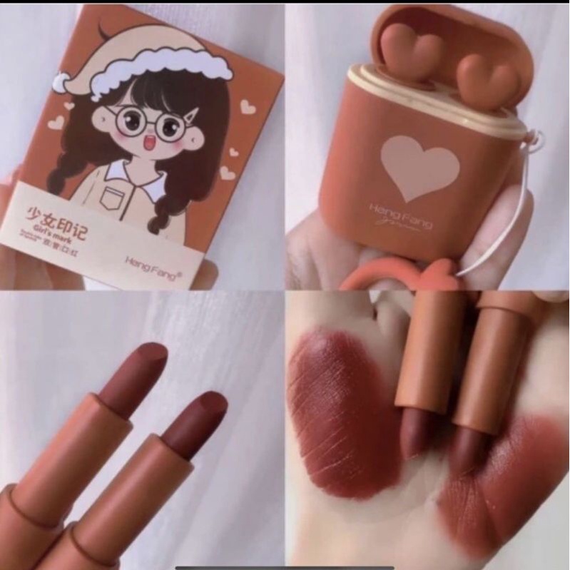 TERMURAH  LIPSTIK KOREA KEMASAN AIR PODS /Lipstick 2 in1 Hengfang cute Girl