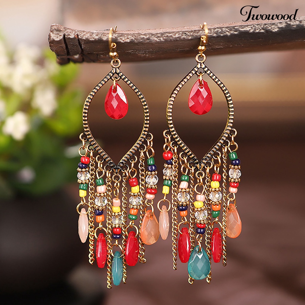 Twowood 1 Pair Earring Waterfall Shape Bohemia Style Ultra Long Dangle Hanging Ear Ornaments Ear Accessoies for Women
