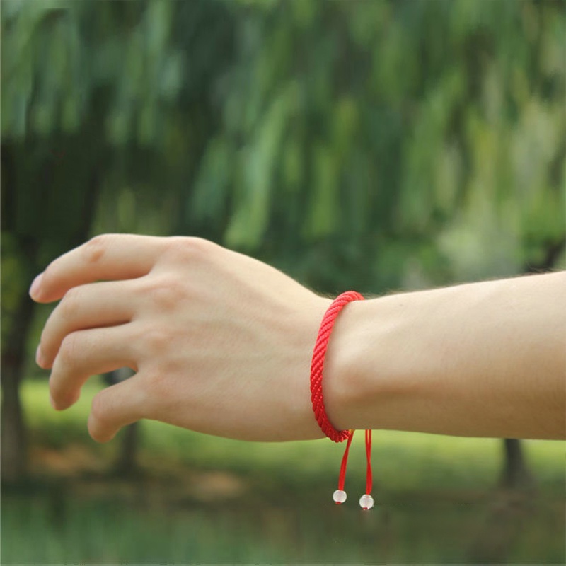 1pc Gelang Tali Handmade Warna Merah Untuk Pasangan