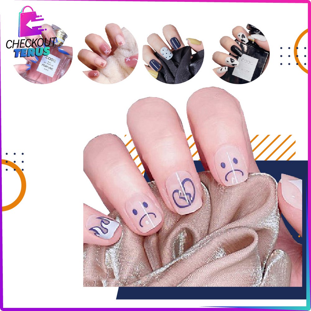 CT K80 Perawatan Kuku Sticker Kuku Anti Air Hiasan Kuku Nail Art Kuku Palsu Motif Wanita Korea