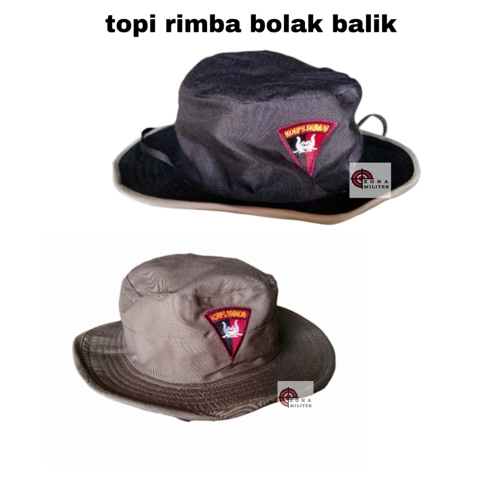 PROMO Topi Rimba Brimob Hijau HITAM BOLAK BALIK BISA COD