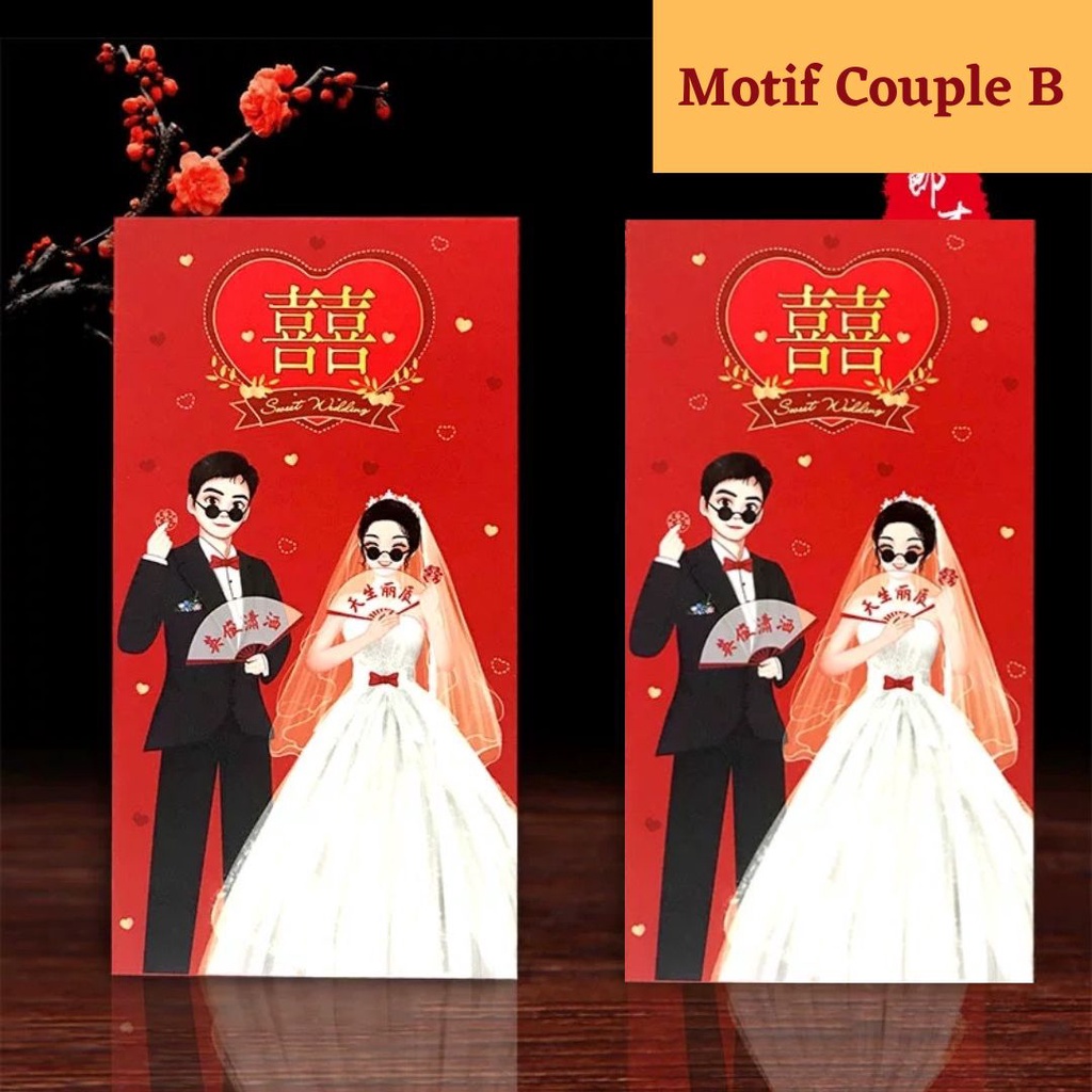 Kantong Amplop Angpao Merah Motif Couple Wedding  Design Aesthetic Mewah Angpau