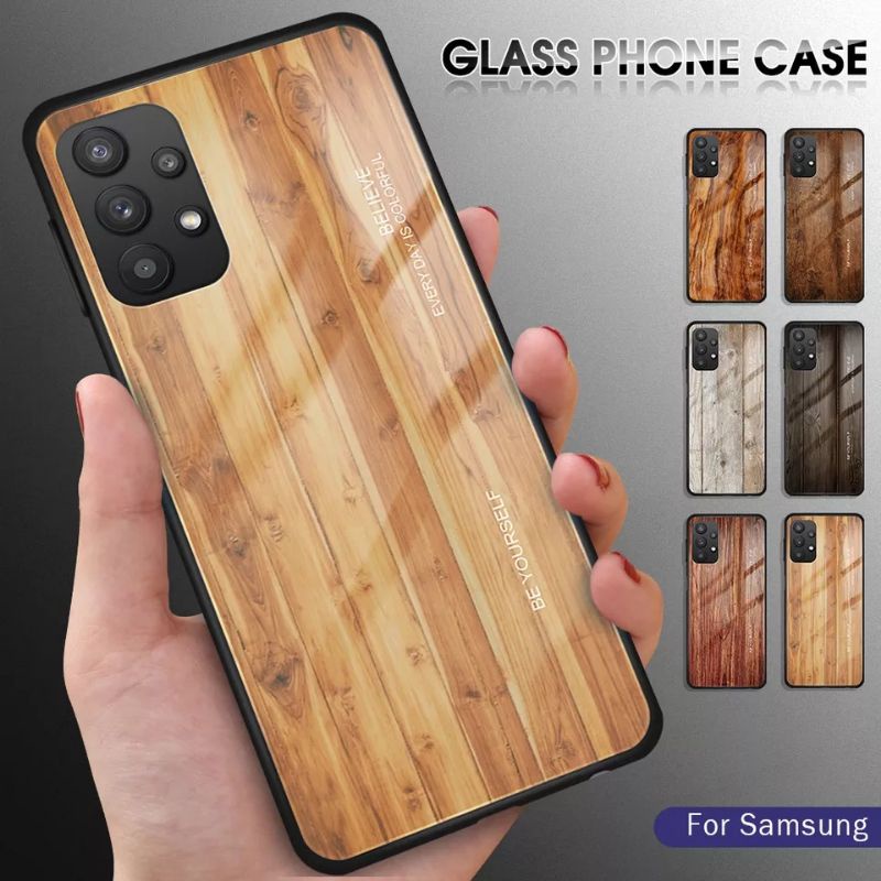 WoodGrain Glass Case Samsung Galaxy A73 SamsungA73 SM-A736B Softcase Hardcase Casing HP