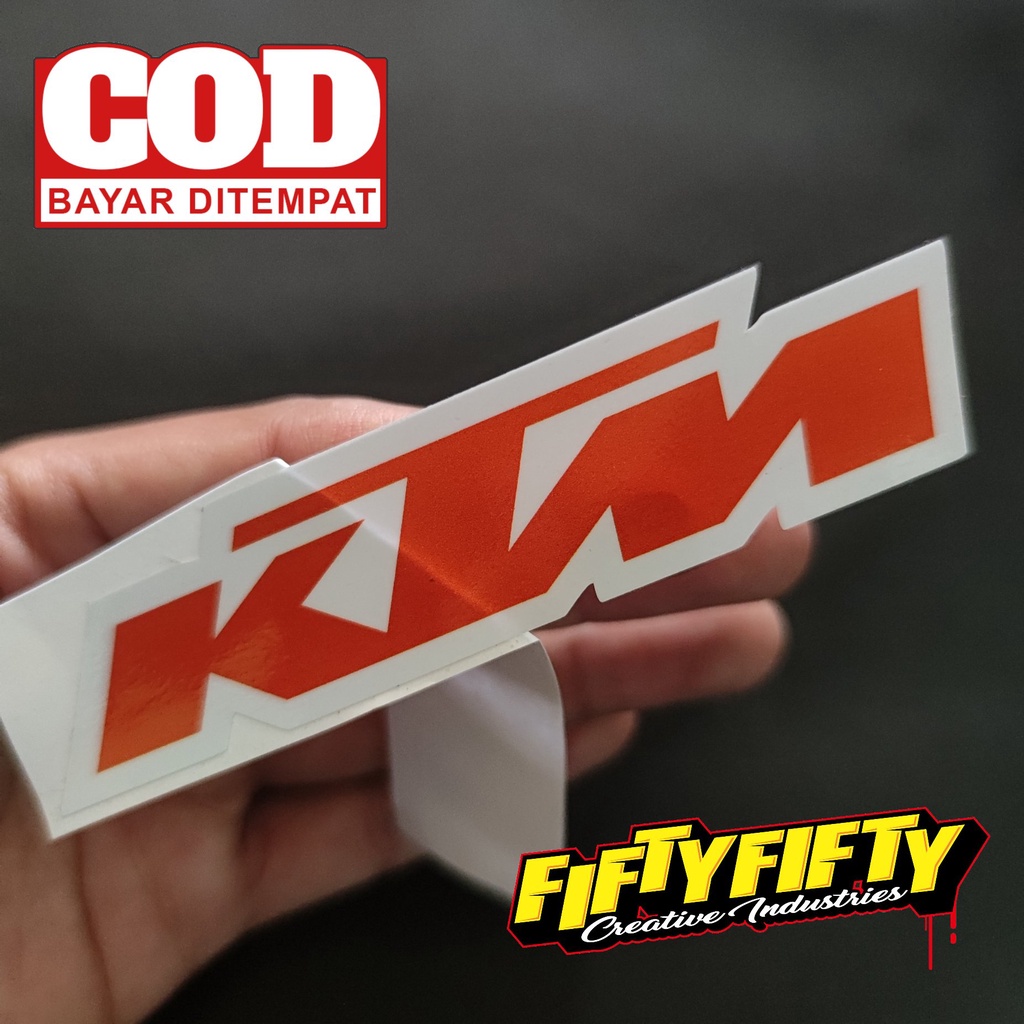 Stiker Print Cut KTM Stiker Printing Laminasi Glossy Tahan Air Stiker Motor Mobil Helm Sudah Membentuk Pola Desain