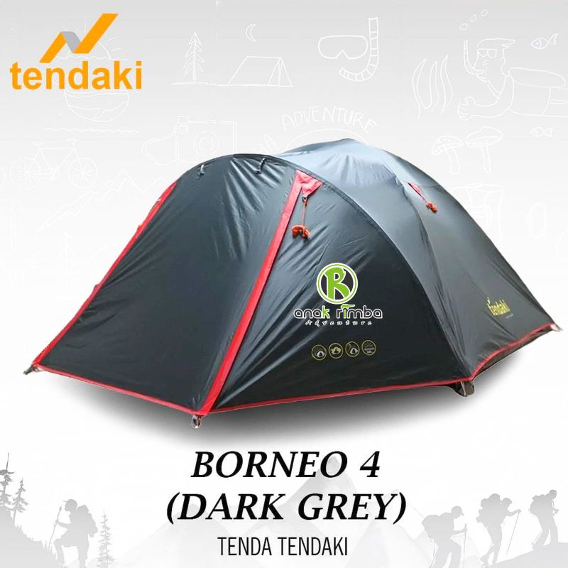 BORNEO 4 DARK GREY TENDA DOME TENDAKI KAPASITAS 4 ORANG
