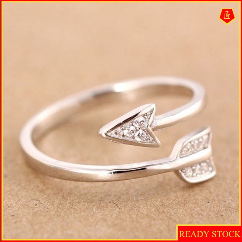 [Ready Stock]Creative Curved Arrow Ring S925 Silver Cute Fashion