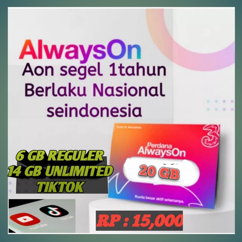 KARTU TRI 20GB + ULIMITED TIKTOK
