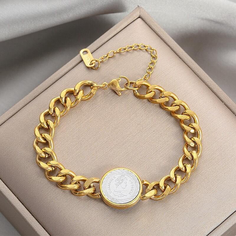 GELANG TITANIUM ANTI KARAT RANTAI SISIK NAGA BESAR KOIN ELIZABETH GELANG SULTAN KOREAN STYLE