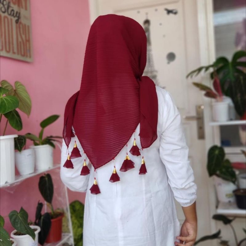JILBAB HIJAB KERUDUNG SEGI EMPAT PLISKET PRISKET RONCE MALIKA CERUTY BABYDOLL PREMIUM