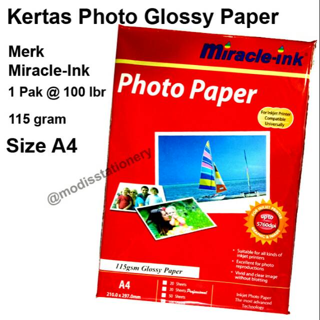 

Kertas photo glossy 115 gr miracle ink
