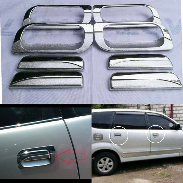 cover handle + outer mangkok toyota avanza / xenia / wigo / agya / ayla 2004 sampai 2011 2010 2009 2008 2007 2006 2005 2012 2013 2014 2015 2016 2017 2018 2019 2020 2021 8 PCS CROME chrome tempel