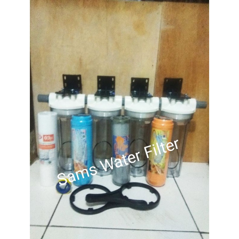 Saringan Penjernih Filter Air Paket 4 Tabung Housing Nanotex drat 1/2 -  3/4"