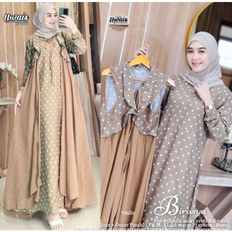 GAMIS JUMBO POLKA GAMIS OUTHER TERPISAH POLKA GAMIS BIRASYA FABRIC SHAKILA IMPORT PREMIUM GAMIS VIRA
