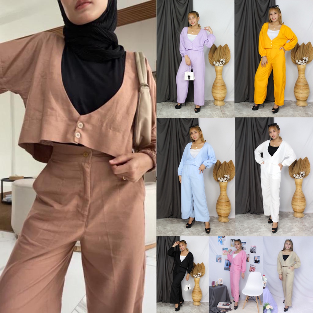 [REAL PICT] ONE SET HAILEY|| set women top pants woman blouse pant setelan atasan celana wanita stel