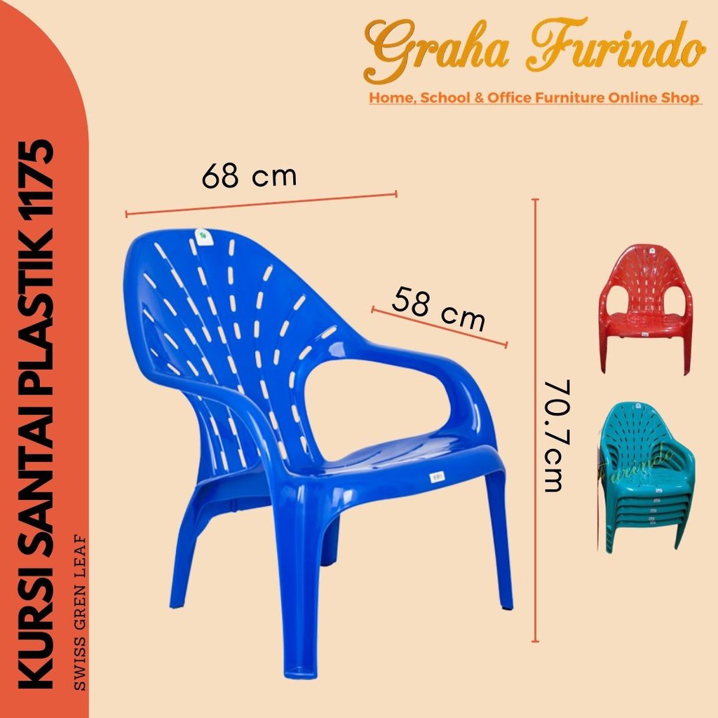 KURSI PLASTIK SWISS GREEN LEAF KURSI SANTAI WARNA MERAH BIRU HIJAU