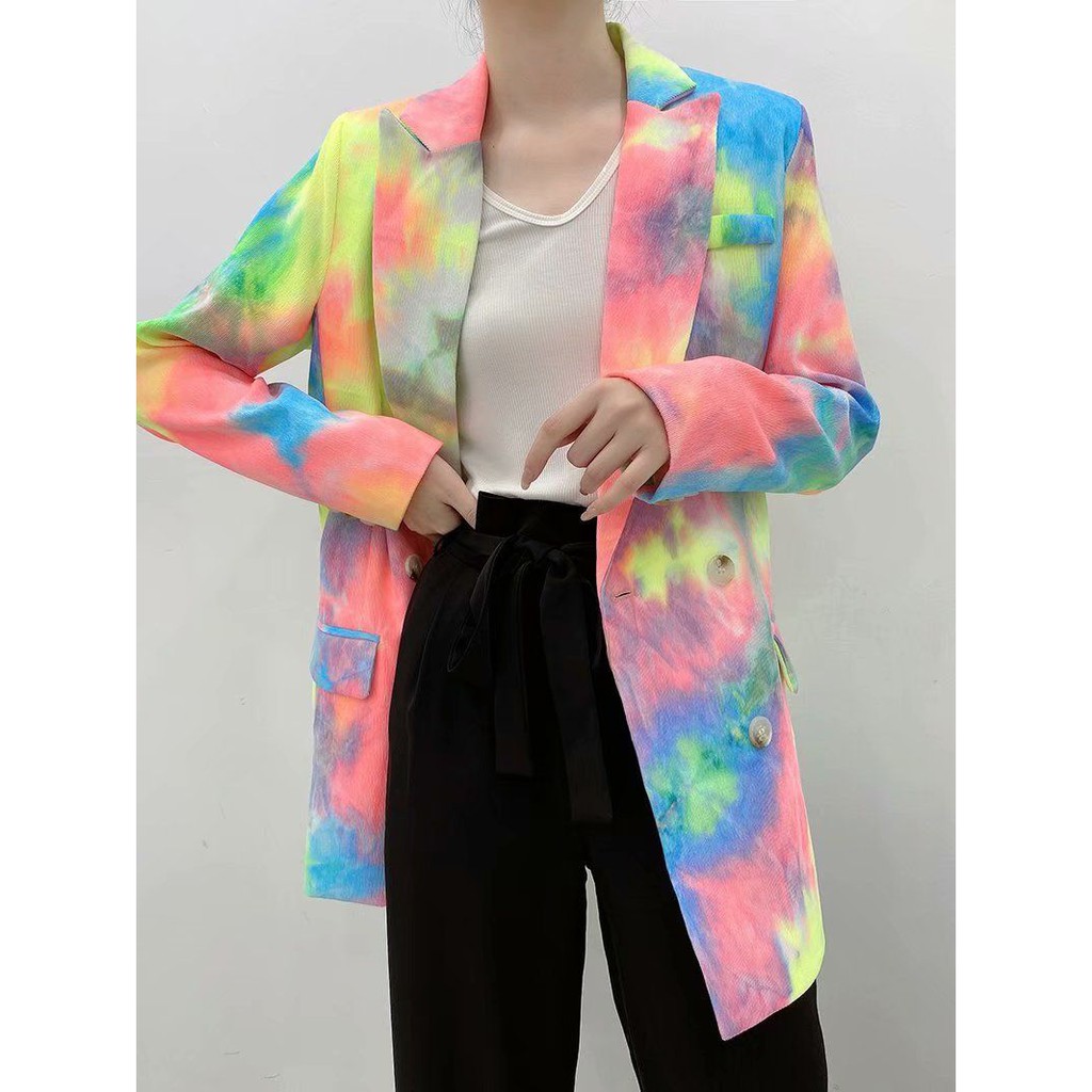 Blazer motif abstrak pink,blazer pink unik,blazer warna pink stabilo