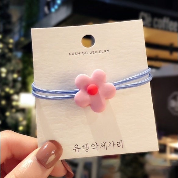 OSM JKT F5100 (1 PC) Ikat Rambut Elastis Motif Bunga Lucu Gaya Korea / Karet Rambut /Kunciran Rambut-Biru