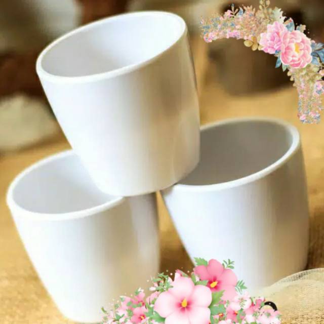 VAS OVAL BULAT Pot Melamin Plastik Bulat pot bunga putih VAS OVAL BULAT Pot Melamin Plastik Bulat pot bunga putih