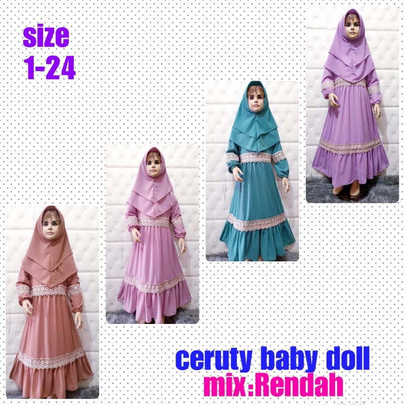 GAMIS DANIK ANAK PLUS KERUDUNG RENDA ARAB BAHAN CERUTI FULL PURING