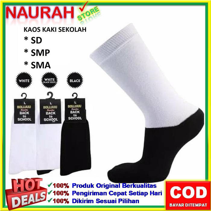 Kaos kaki Sekolah SD SMP SMA Socks Back To School Spandex Hitam Putih Polos