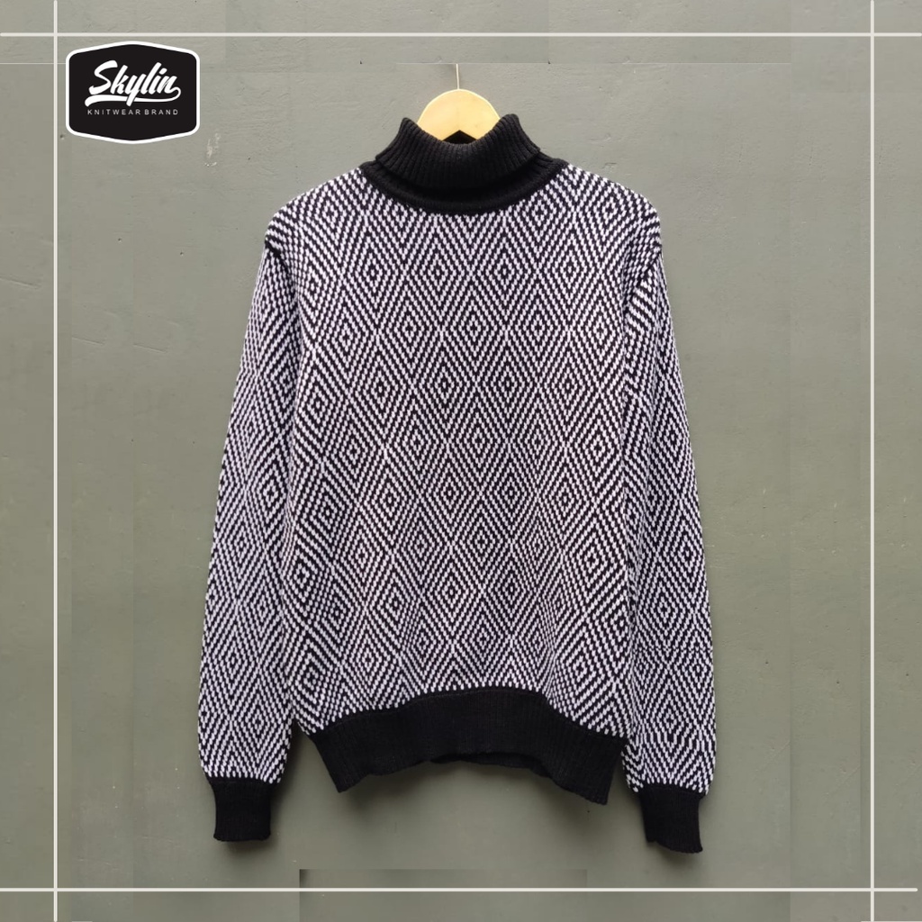 Turtleneck Sweater Diamond Pattern Sweater Leher Tiinggi musim Dingin