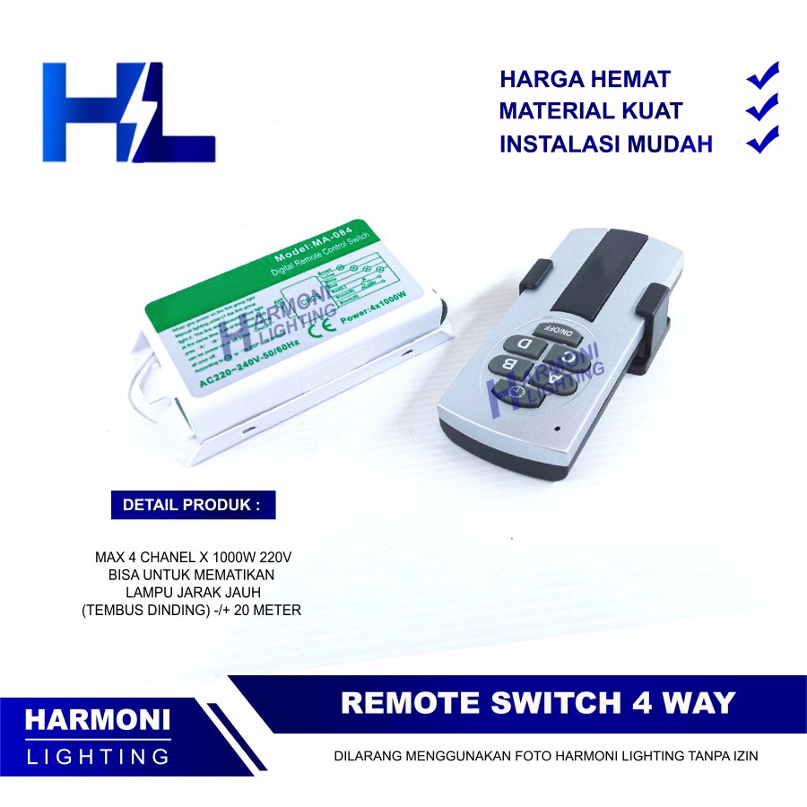 Remote Switch 1000W - Saklar Remote Control 4 Channel