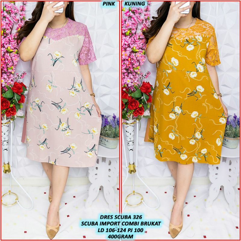 jumbo dress wanita scuba /dress natal/dress gereja/baju kondangan