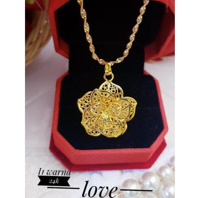 (MAR) Set Perhiasan Lapis Emas 24 Karat Xuping Kalung Liontin Bunga Mawar Flower Gold Titanium Laris