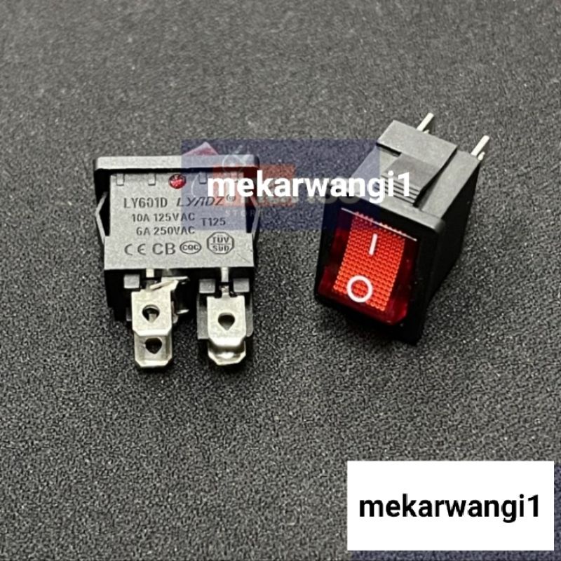 Saklar Karaoke On Off 4 Pin Lampu Merah / Rocker Switch 4 Kaki Kecil