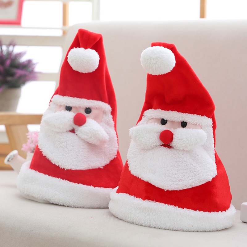 Topi Santa Elektrik Bahan Plush Dengan Lampu LED Untuk Dekorasi Natal