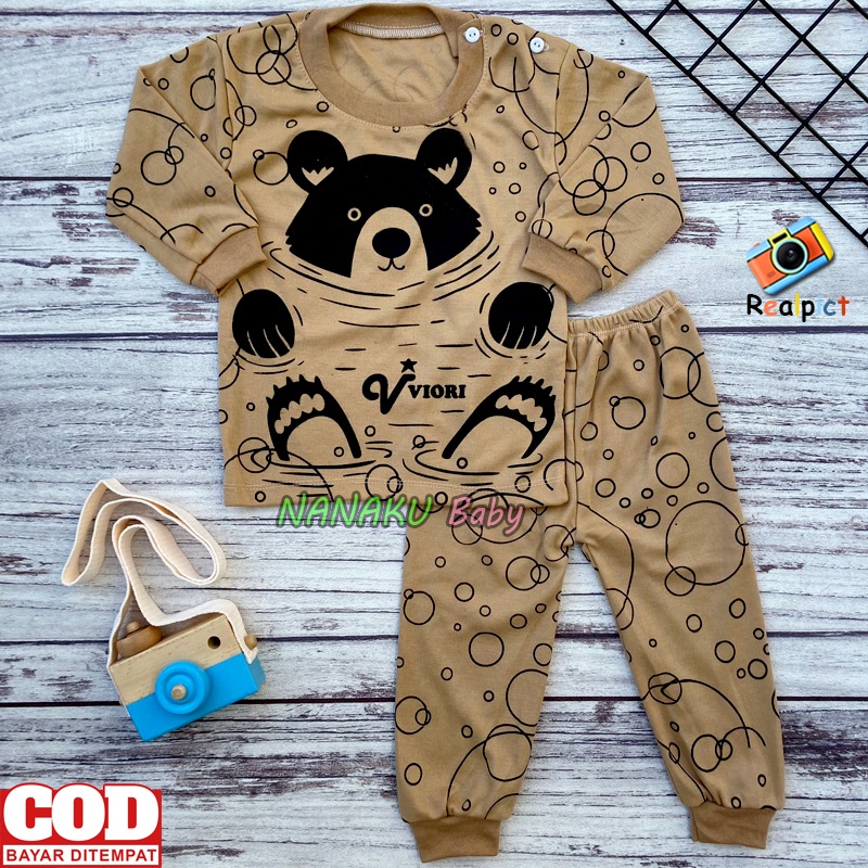 Setelan Baju Bayi Piyama Bayi Lengan Panjang Motif Wolf Usia 3-12 Bulan - Ana Baby