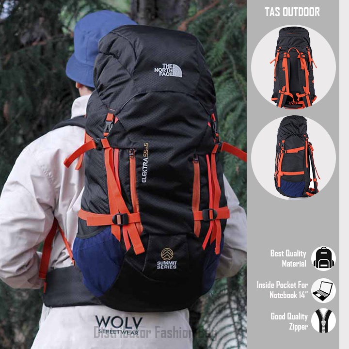 Justrue TNF Tas Gunung 50 Liter Ransel Keril Camping Hitam Orange 601