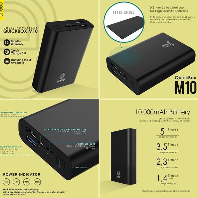 POWERBANK UNEED QUICKBOX M10 10000MAH POWER BANK UPB301 10000 MAH - HITAM TOP IN