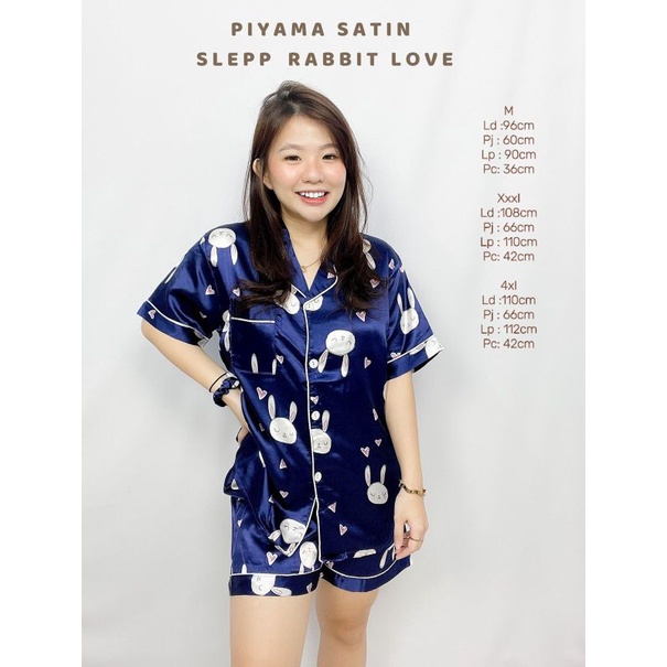 MDLV ~ Baju Tidur Piyama Satin Sleep Rabbit Love Navy HP Import