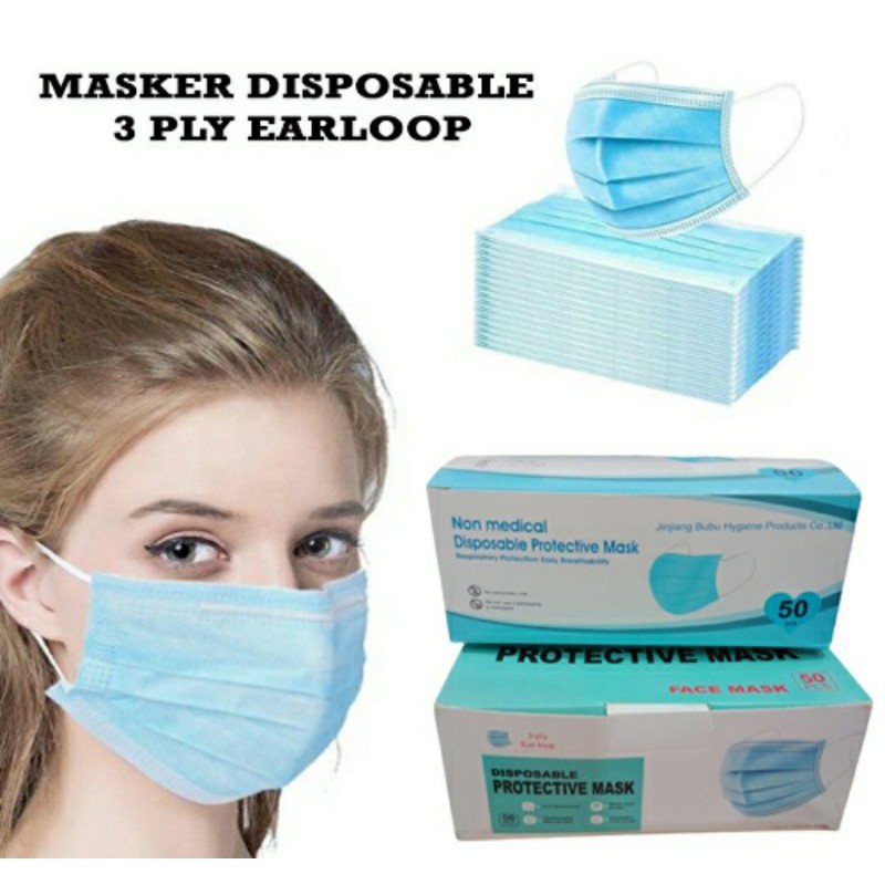 Masker Earloop Pelindung virus 3 lapis isi 50pcs