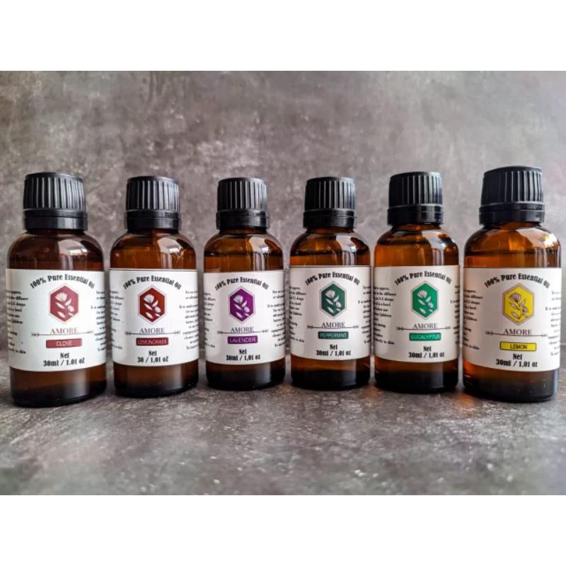 ESSENTIAL OIL PURE 100% UKURAN 20ML 30ML EUCALYPTUS LAVENDER PEPPERMINT LEMONGRASS AROMATERAPI AMORE