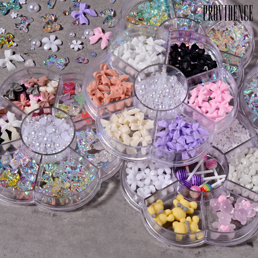 Providence 1 Kotak Hiasan Kuku Diy Bentuk Pita / Beruang / Mutiara Imitasi Untuk Nail Art
