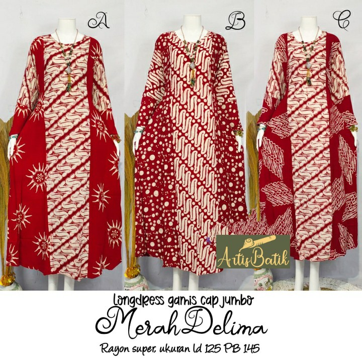 NEW READY GAMIS WANITA LONGDRESS CAP JUMBO MERAH DELIMA  GAMIS  SANTAI JUMBO LD 125 WANITA DASTER LE