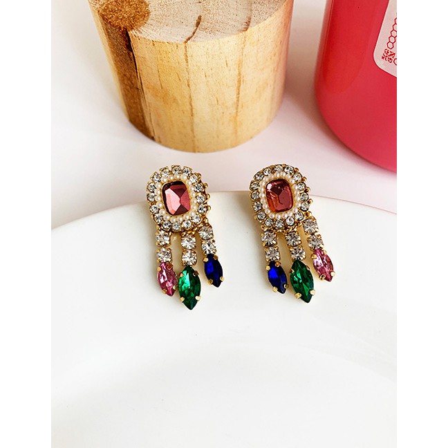 LRC Anting Tusuk Fashion Color Alloy Studded Tassel Earrings F91333