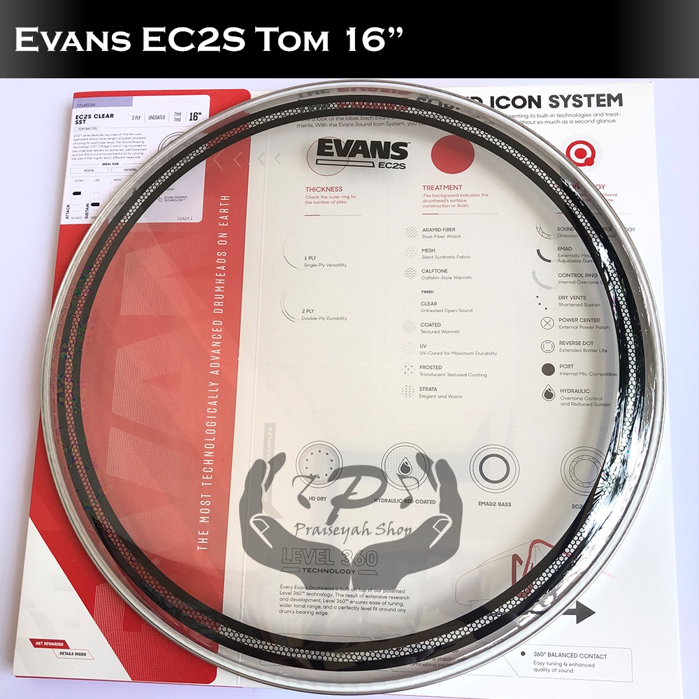 Head Drum Evans EC2S Clear Floor TOM 2 Ply 16 Inch (Batter / Head Atas)