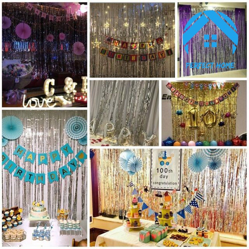 Tirai Pesta Tirai Foil Tirai Ulang Tahun 1m x 2m Curtain Foil Birthday Party