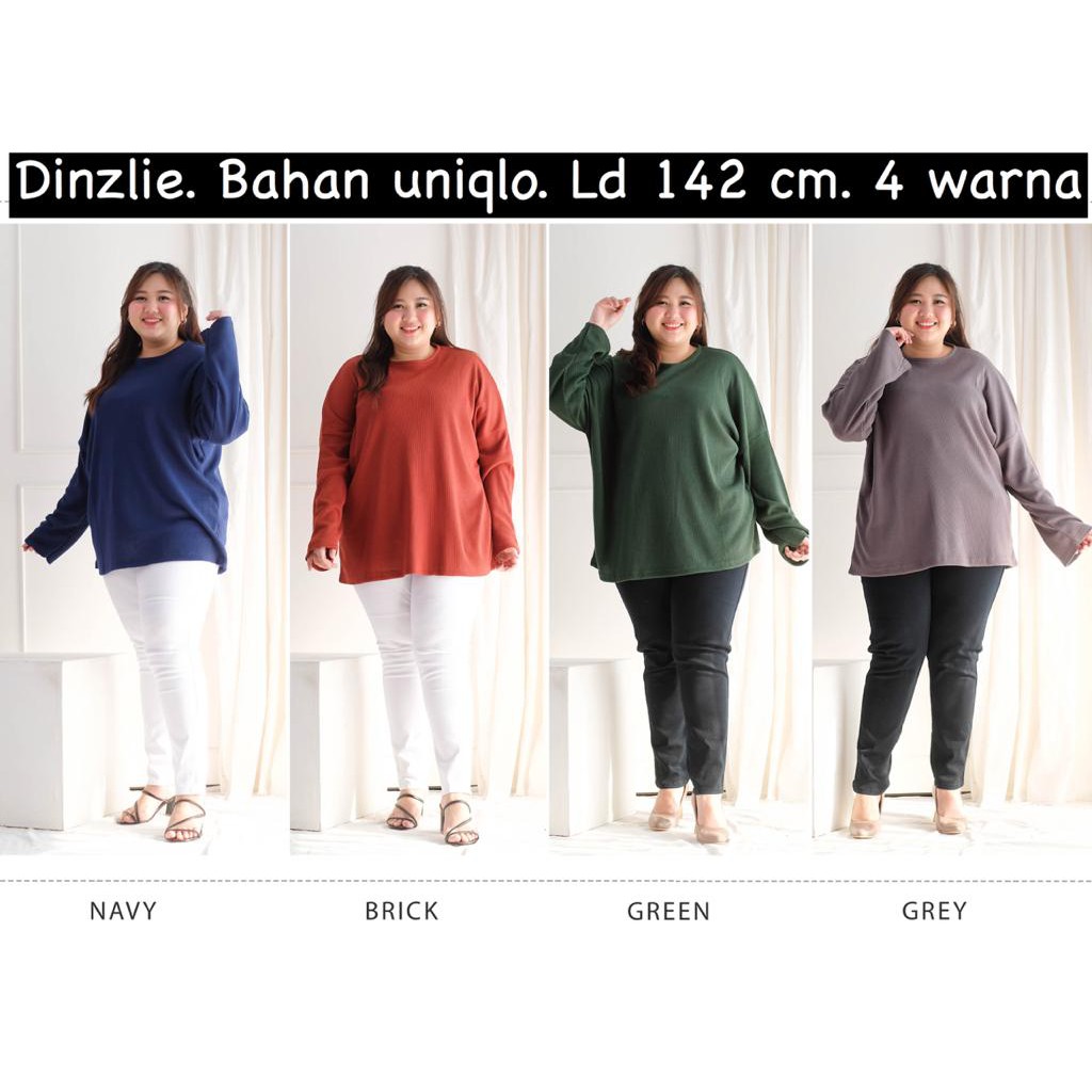 DINZLIE ATASAN BLOUSE KAOS WANITA JUMBO BIG BIGSIZE BESAR XXXL NYAMAN BAHAN UNIQLO