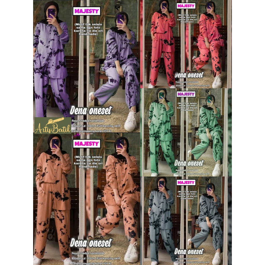 NEW DENA ONESET RAYON CAP BATIK BUSUI FRIENDLY  SETELAN CELANA PANJANG SET SETCEL TIE DYE LOUNGEWEAR