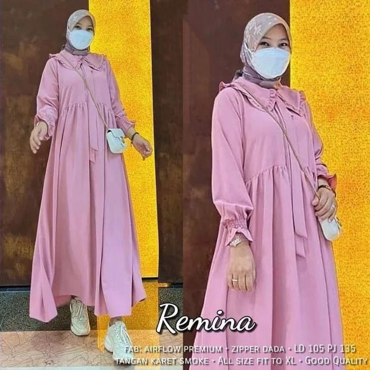 RABIRA DRESS GAMIS  CRINKLE PREMIUM DRESS WANITA TERBARU 2022 BAJU KONDANGAN REMAJA KEKINIAN OOTD WANITA DRESS POLOS WANITA DRESS MEWAH DAN MEGAH-Remina dusty pink