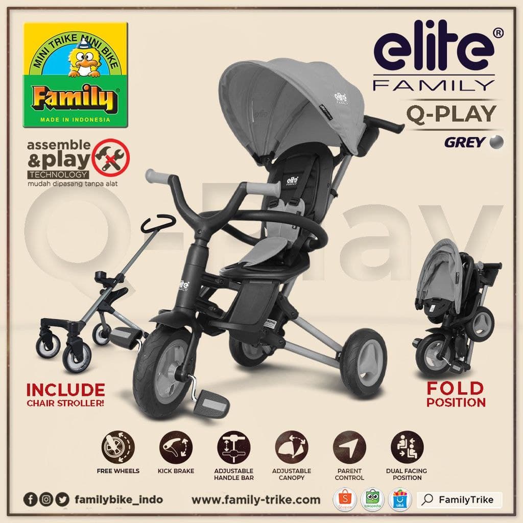 Kereta Dorong Family Elite - Q-Play Tricycle 5 in 1 Stroller